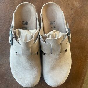 Papillio Taupe Suede Cork Slide - Buckle Strap size 40